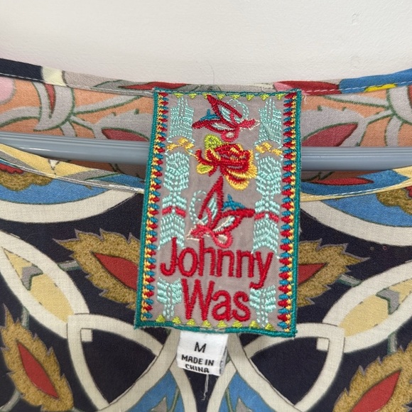 JOHNNY WAS Lentine Scarf Print Blouse Top Orange Multicolor Boho Shirt Medium - Picture 6 of 11